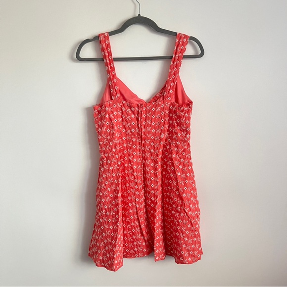 Francesca’s Blue Rain Coral Floral Ditsy Mini Dress Twist Front Size L - Picture 6 of 10